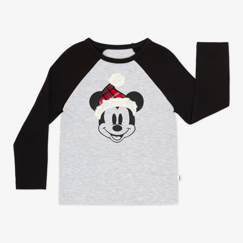 Little Sleepies x Disney Gray Black Long Sleeve Mickey Mouse Raglan Tee Size 2T